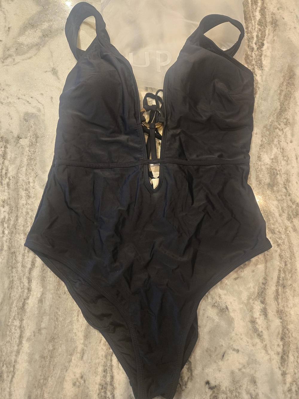 Cupshe Black One-Piece Swimsuit with Front Keyhole and Tie
